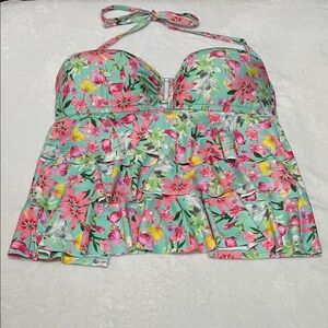Catalina Floral Tankini Halter Swim Top Sz 12/14